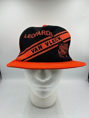 Vtg Leopards Van Vleck Snapback Mesh Trucker Hat Cap Black Orange High School